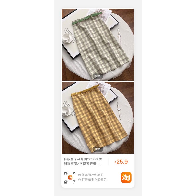 chân váy caro kèm đai(  anh thật)