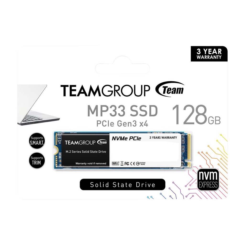 Ổ cứng SSD TEAM GROUP MP33 128GB M.2 2280 PCIe 3x4, Chính Hãng Viễn Sơn Phân Phối, Bảo Hành 3 Năm, 1 Đổi 1