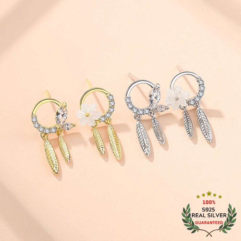 Bông Tai Bạc S925 Hoa Lá Mùa Xuân Dễ Thương | Khuyên Tai Nữ Trang Sức Bạc Thời Trang