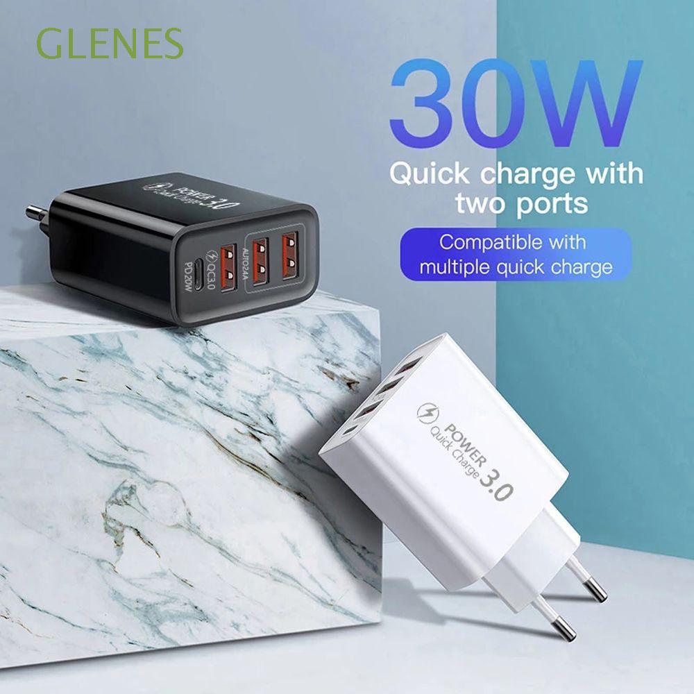 GLENES Universal Fast Phone Charger Power Supply Phone Charger Adapter Mobile Phone Charger Head Charger Head 4 USB Port Wall Charger Quick Charge Fast Charging For Mobile Phone USB Charger/Multicolor