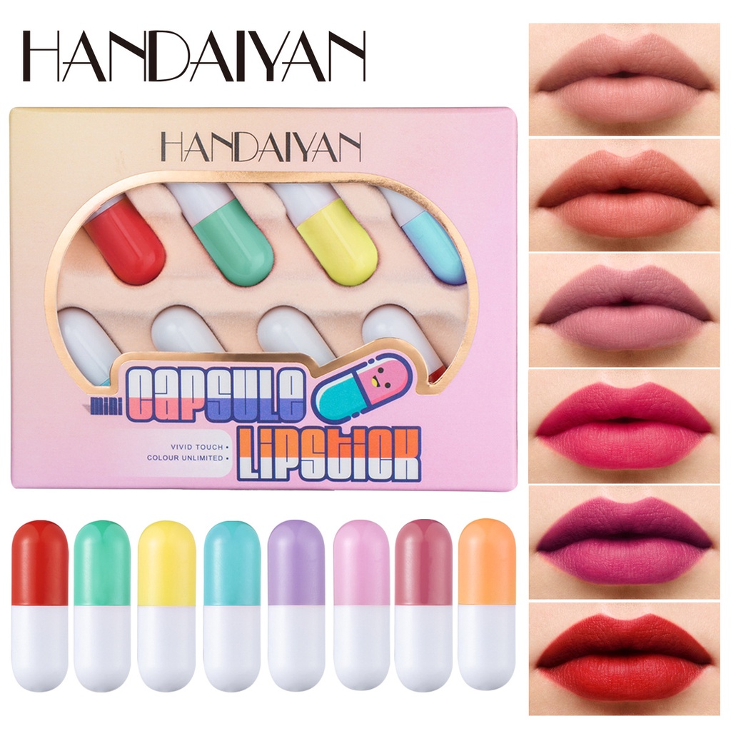 Set 8 Thỏi Son Lì Mini Viên Nén HANDAIYAN 8 Màu Sắc Quyến Rũ, Độc Đáo, Sang Trọng F8