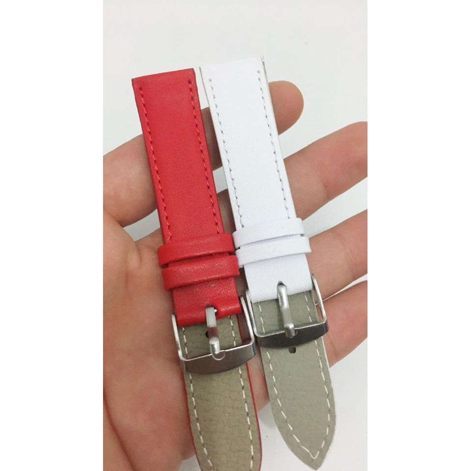 Dây da đồng hồ da bò màu đỏ, màu trắng size 16mm,18mm,20mm.