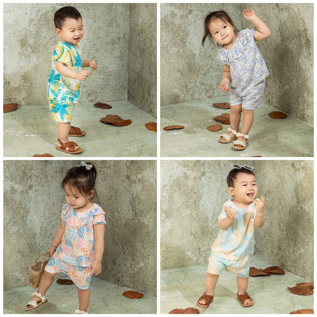 Chaang bộ cộc lanh cài vai Sea mùa hè cho bé