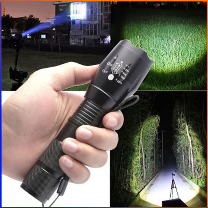 Đèn pin siêu sáng chiếu xa cao cấp XML-T6, Đèn Pin Cầm Tay T6 nhôm nguyên khối chống nước [Tặng pin &amp; Sạc Zoom X2000m ]