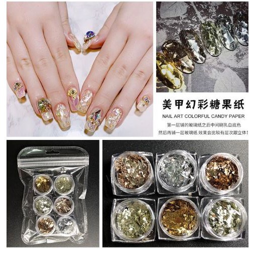 Set 6 hũ kim tuyến khổng tước trang trí móng
