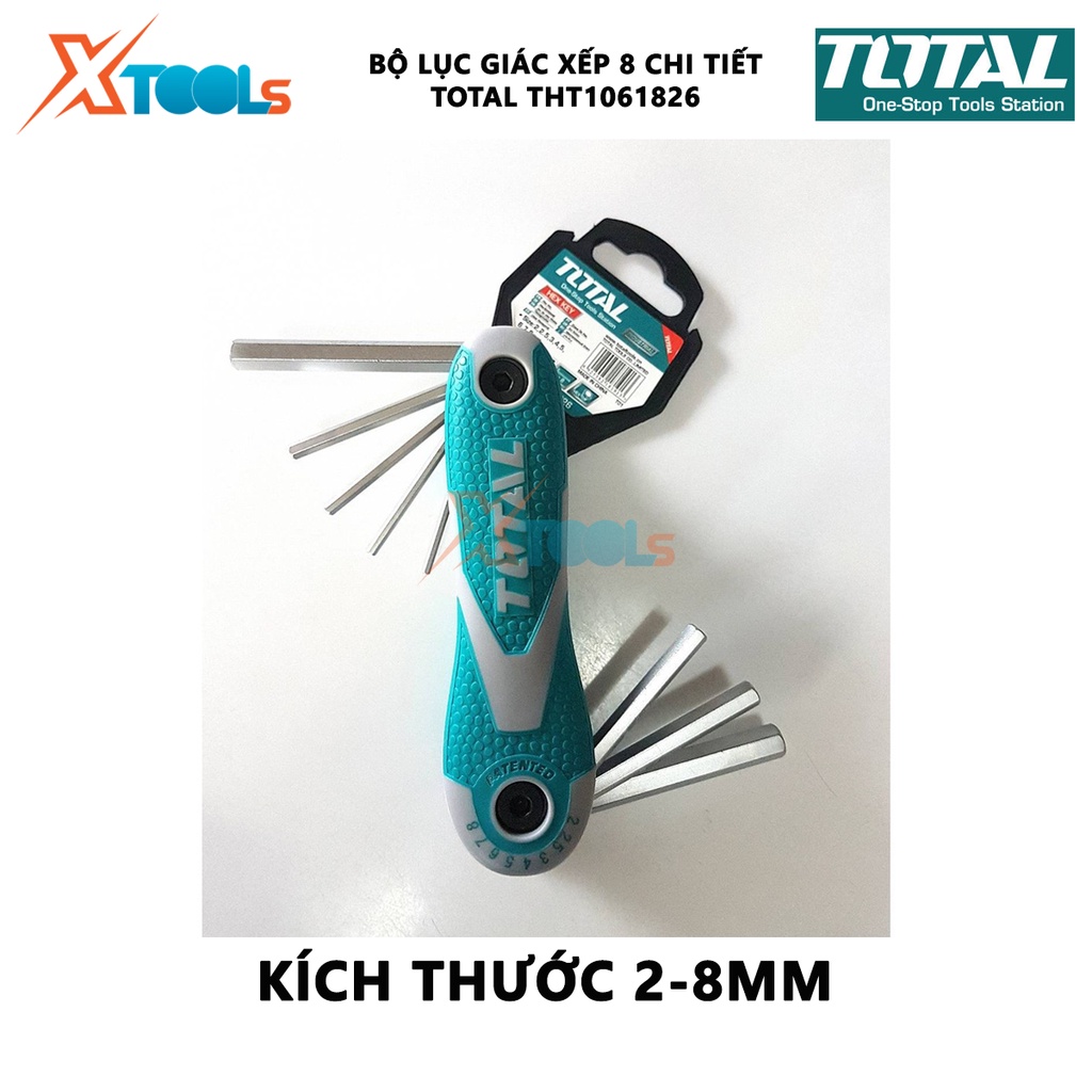Bộ lục giác xếp 8 chi tiết Total THT1061826 | bộ 8 chìa lục giác đầu tròn kích thước 2-8mm hỗ trợ vặn mở được dễ dàng