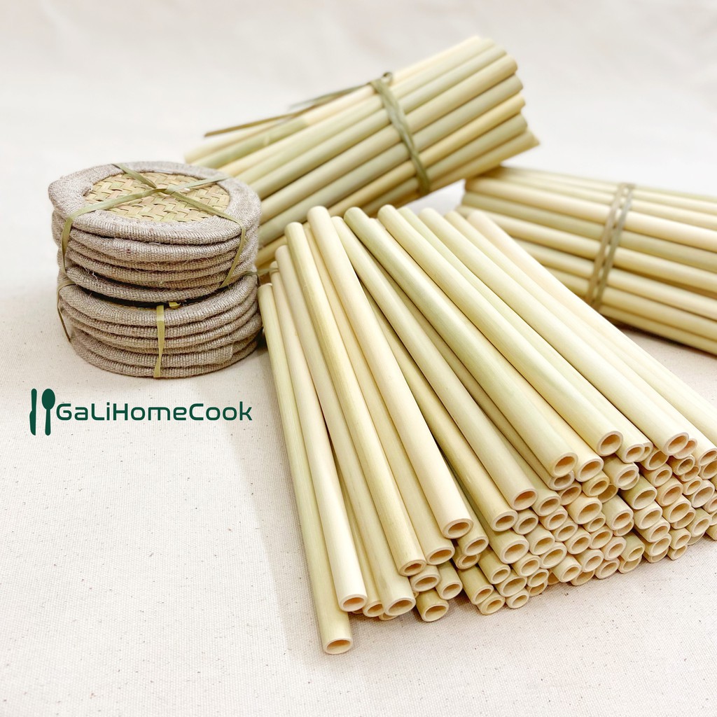 Ống hút tre (Bamboo Straws) hút trà sữa, hút sinh tố - Cọ rửa xơ dừa - Galihomecook | BigBuy360 - bigbuy360.vn