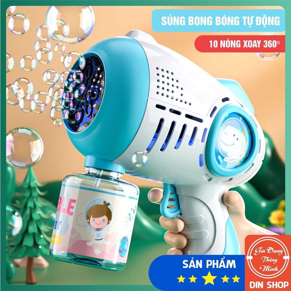 Súng bắn bong bóng hổ 10 nòng cho bé - Súng máy phun thổi bong bóng xà phòng hình cá heo/ hổ đồ chơi trẻ em ngoài trời