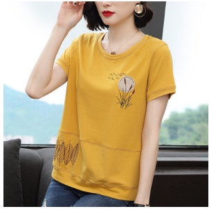 Áo Thun Tay Ngắn In Họa Tiết Phong Cách Phương Tây Thời Trang Mùa Hè Cho Phụ Nữ Trung Niên