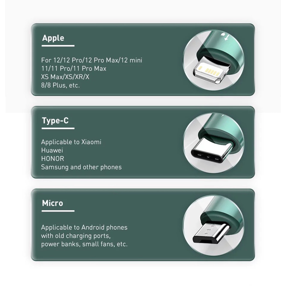 Cáp Sạc Nhanh Baseus 3.5A 3 Trong 1 Đầu Micro + Type C + Hỗ Trợ Truyền Dữ Liệu Có Thể Thu Lại Tiện Dụng