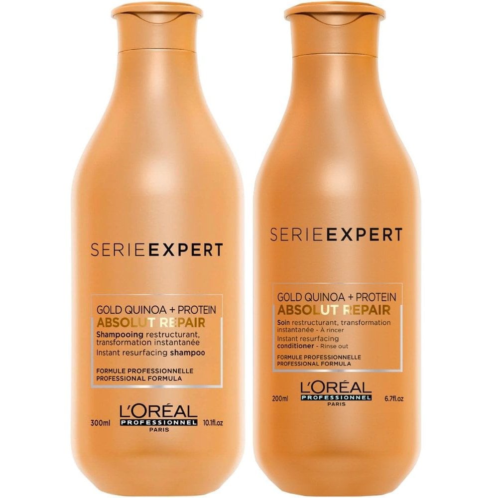 Cặp dầu gội, dầu xả phục hồi tóc khô xơ, hư tổn Loreal Gold Quinoa + Protein Absolut Repair 300ml