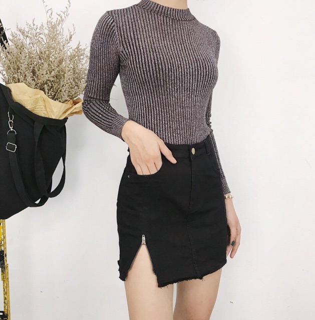 SALE LỖ_ Quần váy jean trắng đen có khoá cạnh | BigBuy360 - bigbuy360.vn