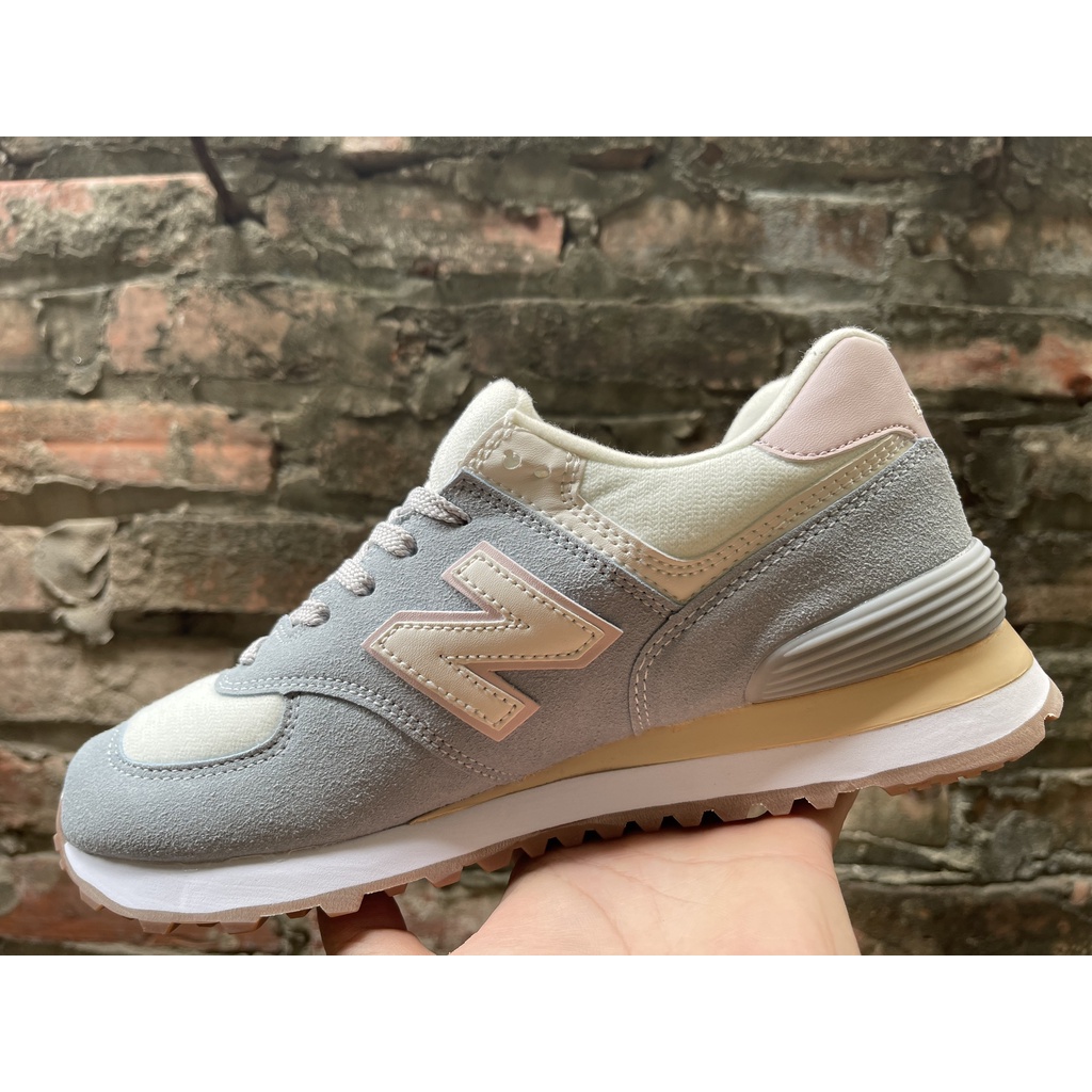 Giày NB 574 Xám Gót Hồng Nữ Tính Fullbox, Giày thể thao nữ newbalance 574 gót hồng da lộn, dày dặn