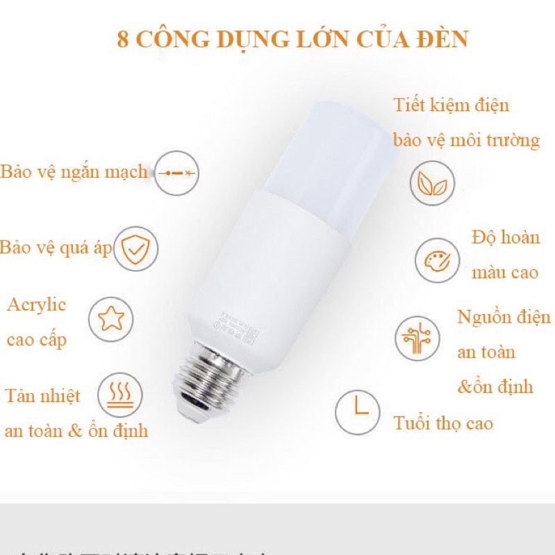 BÓNG BÚP TRỤ DÀI ÁNH SÁNG VÀNG TRẮNG CÔNG SUẤT 5W 7W 12W TIẾT KIỆM ĐIỆN BẢO VỆ MÔI TRƯỜNG CAM KẾT BẢO HÀNH 12