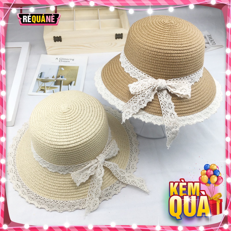 Nón Cói Đi Biển Rộng Vành Phối Viền Ren Thắt Nơ Xinh Xinh RQN2117