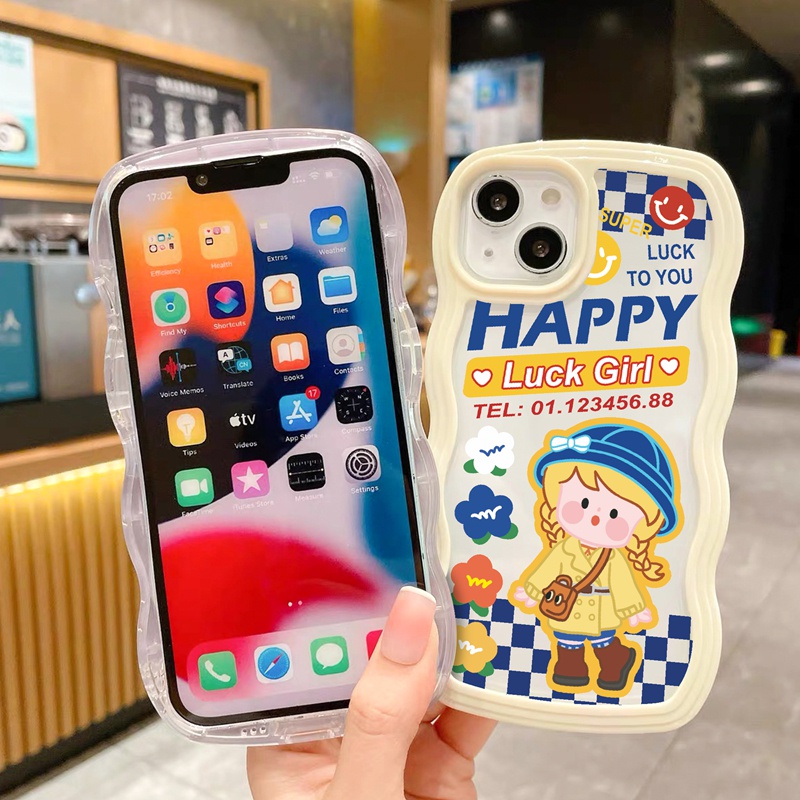 Suntaiho Ốp lưng Suntaiho Ốp lưng iphone Ốp Điện Thoại viền gợn sóng họa tiết bé gái thích hợp cho iPhone 11 Pro 13 12 Pro Max 11 X XS Max XR 7 8 Plus