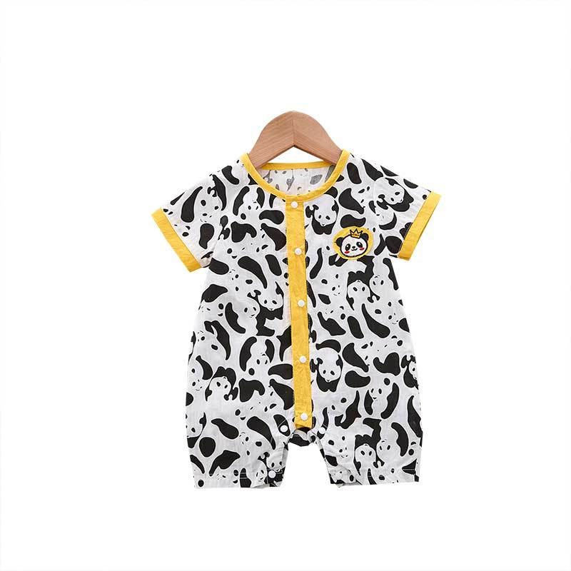 Áo Liền Quần Ngắn Tay In Hình Gấu Trúc Dễ Thương Cho Bé 0-18 Tháng Tuổi