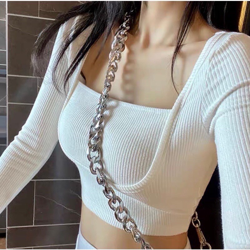 Áo thun nữ tay dài dáng ôm body áo croptop tay dài Cathang8 A962