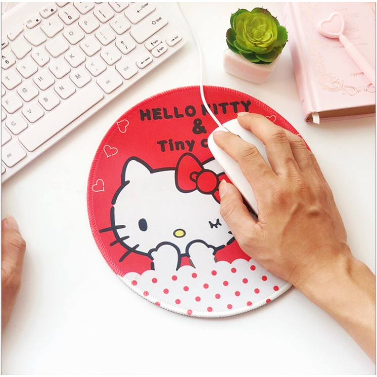 Miếng Lót Chuột Bằng Da Pu Chống Trượt Chống Thấm Nước Hình Mèo Hello Kitty