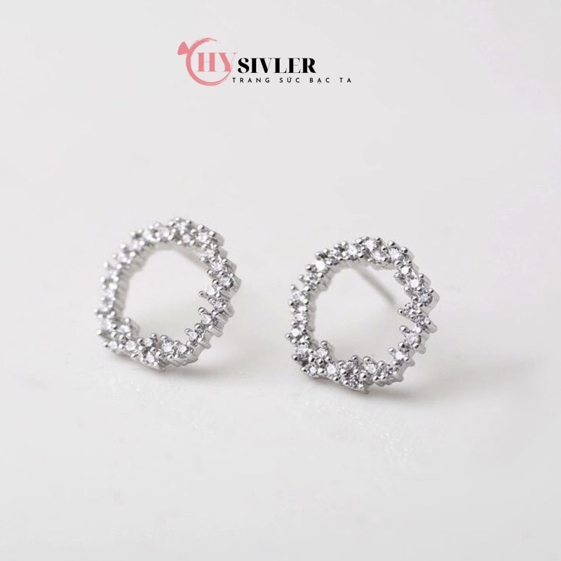 Bông tai bạc ta huyền thoại biển xanh hình tròn đính đá nữ tính bông tai nữ bạc thật giá rẻ CHY SILVER