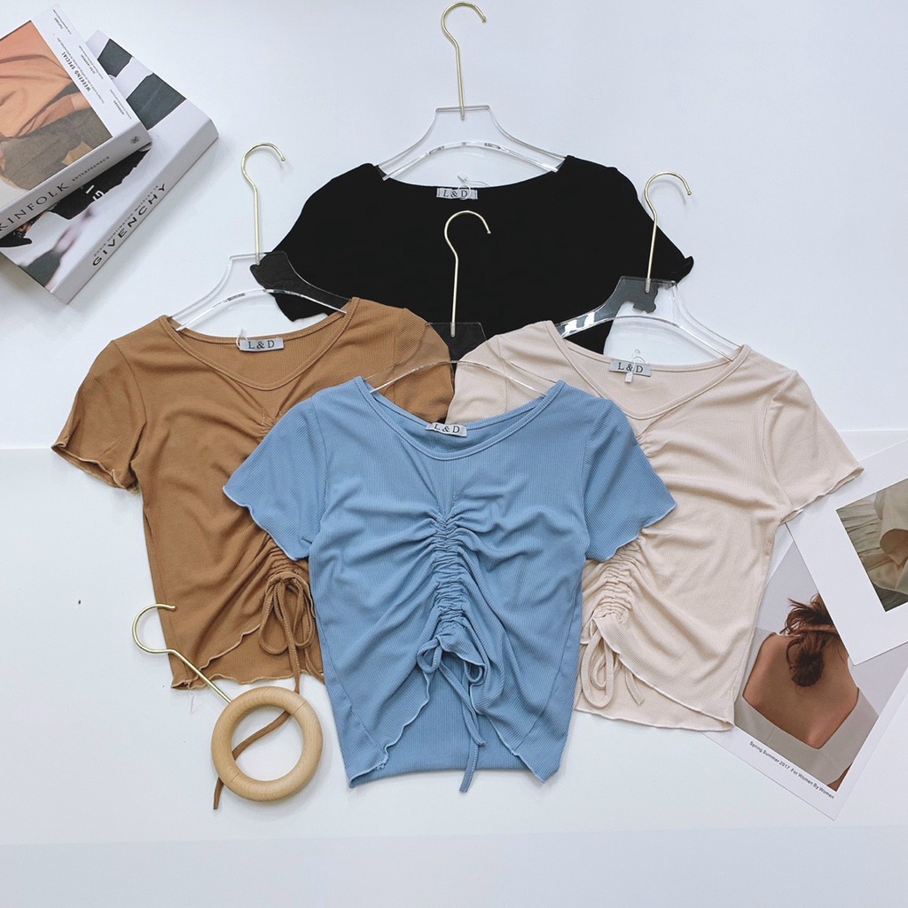 Áo croptop rút dây giữa ngực tay ngắn - AC002