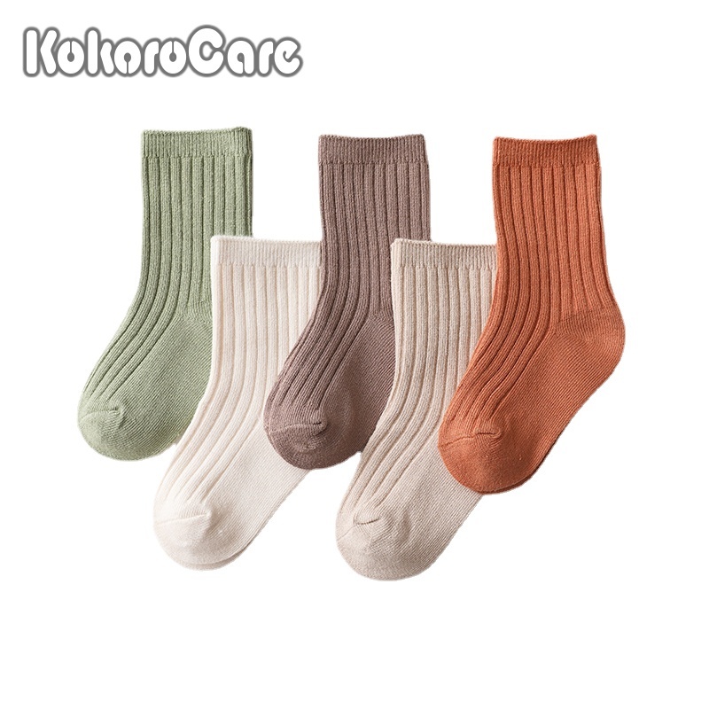 Bộ 5 đôi tất KOKOROCARE dệt đôi từ cotton màu xanh lục và màu cam kích thước S/ M cho bé 0-3 tuổi