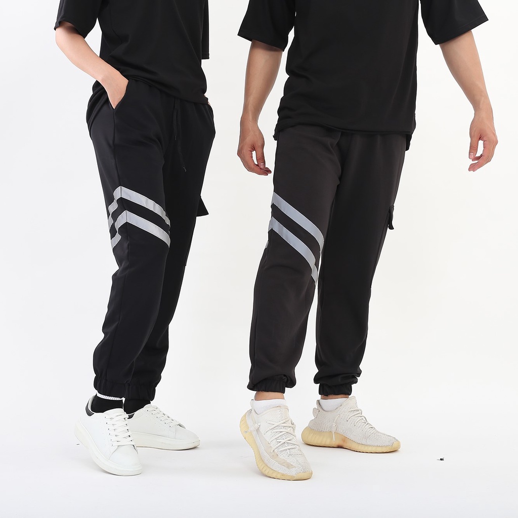 Quần jogger phản quang 2 sọc unisex phong cách thể thao tập gym | Mr.Tee