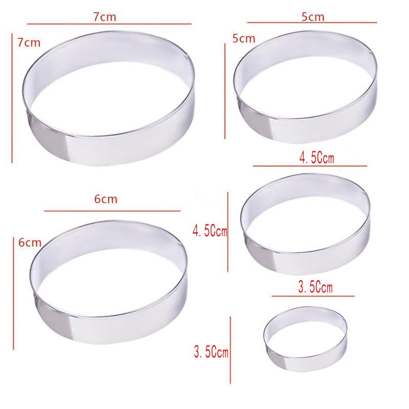 Bộ 5 Khuôn Làm Bánh Hình Tròn Mini Bằng Thép Không Gỉ