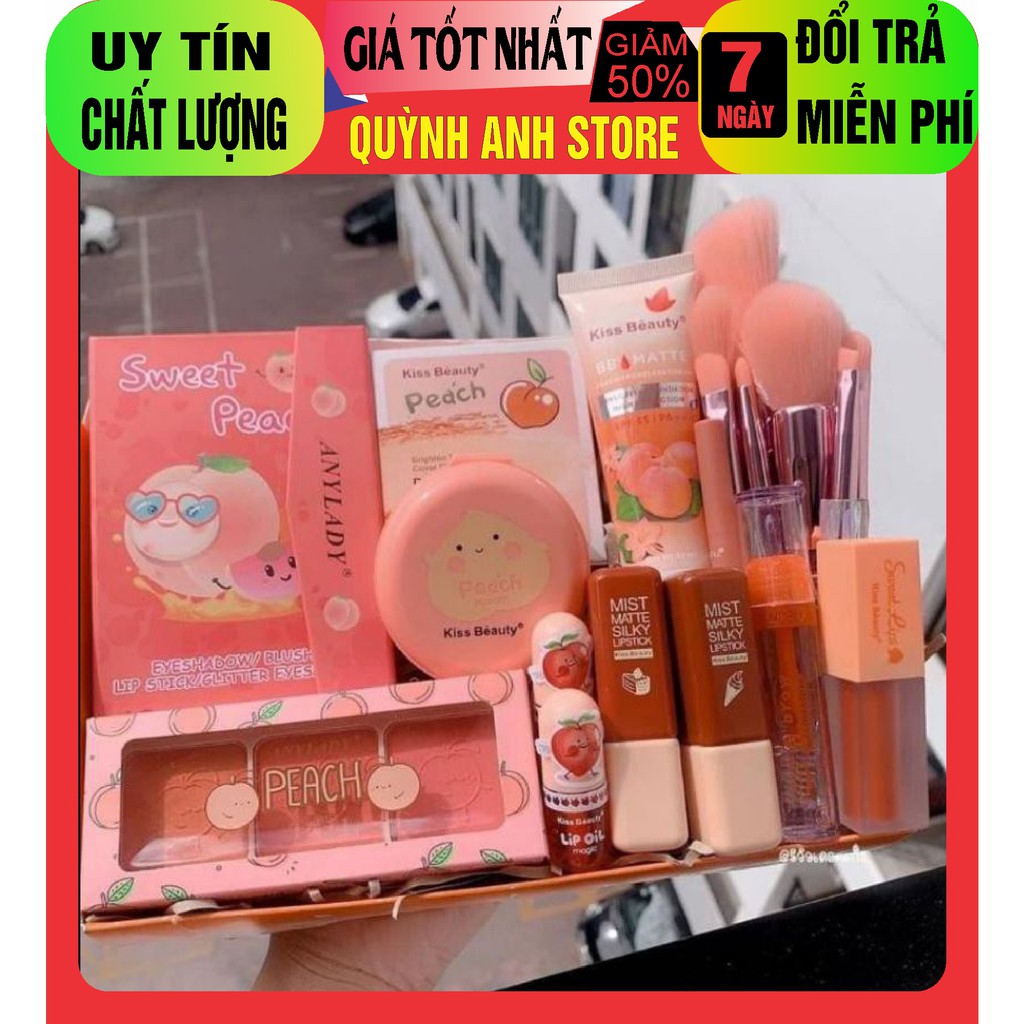 Combo 2 Bộ trang điểm 12 món makeup đầy đủ  Kissbeauty [hàng chính hãng] Tone cam đào siêu xinh,nhìn là mê ngay.