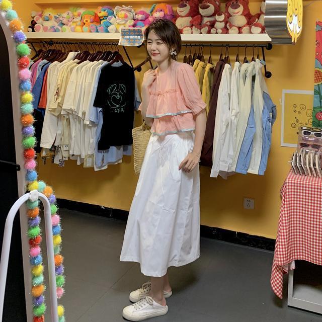 Set Áo Sơ Mi Nhiều Lớp Đính Nơ + Chân Váy Caro Hồng Thời Trang Nữ Tính