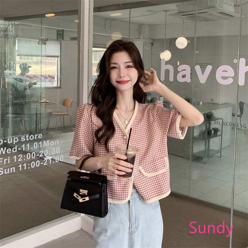 Plus Áo Sơ Mi Tay Ngắn Cổ Chữ V Kẻ Sọc Caro Trẻ Trung Hợp Thời Trang Hè Cho Bạn Gái