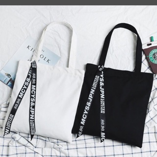 túi tote vải đen trắng basic vừa a4