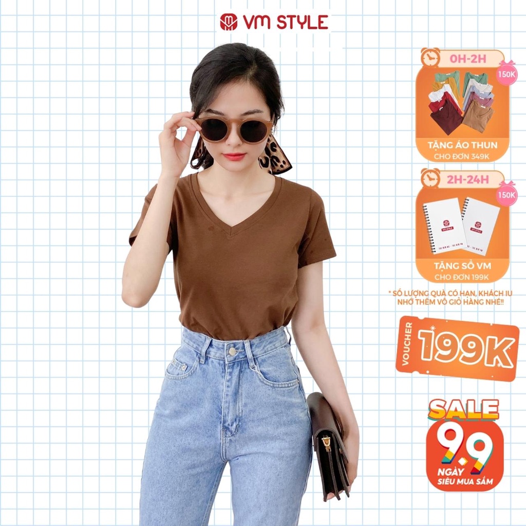 Áo thun trơn tay lỡ G27 VM STYLE basic nữ, áo phông cổ V đẹp đi học ulzzang thời trang ATU00005