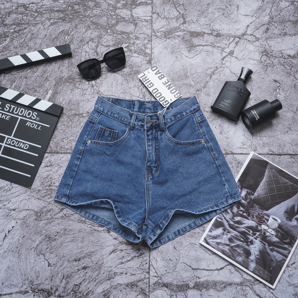 Quần Short Jeans Nữ Trơn Lưng Cao Dáng Chữ A
