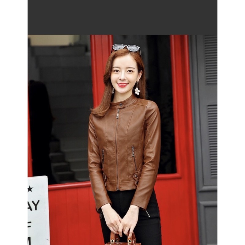 Áo Khoác Da Pu Mỏng Dáng Ngắn Cổ Đứng 3 mầu D'layla Phong Cách Hàn Quốc 2020 Cho Nữ