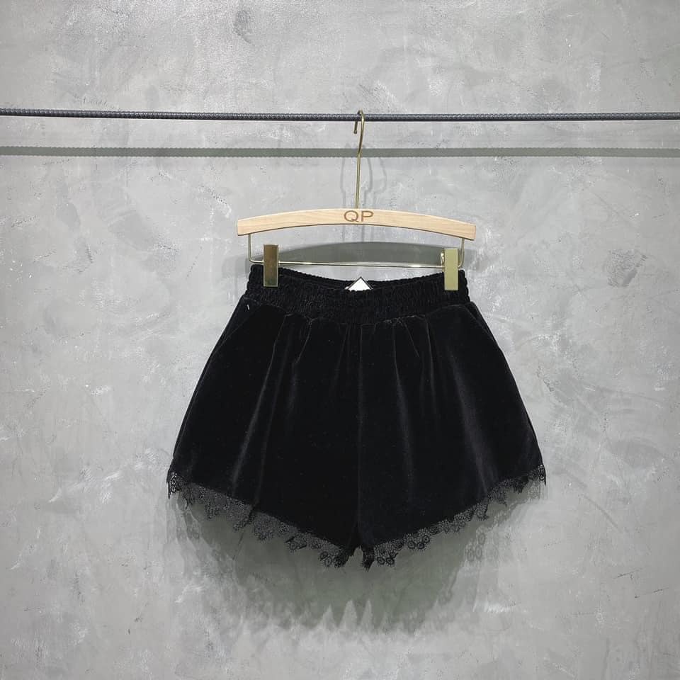 Quần Short Nữ Chất Nhung Phối Ren Cạp Cao Ladya Store M006