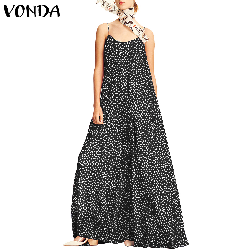 Đầm Hai Dây VONDA Dáng Dài Họa Tiết Chấm Bi Xinh Xắn Cho Nữ