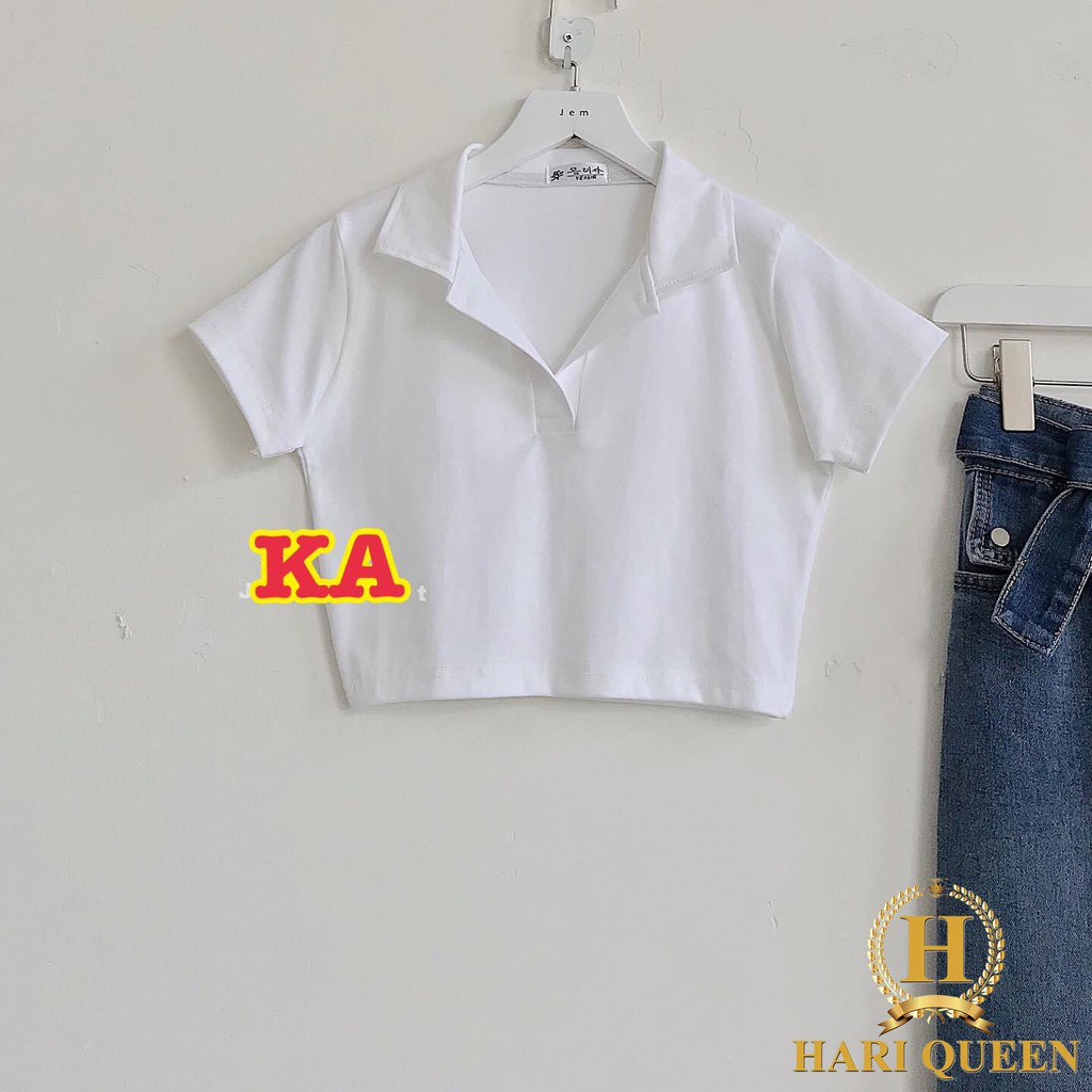 [FREE SHIP ĐƠN TỪ 50K] Áo croptop trơn cổ bẻ KAN0520 1