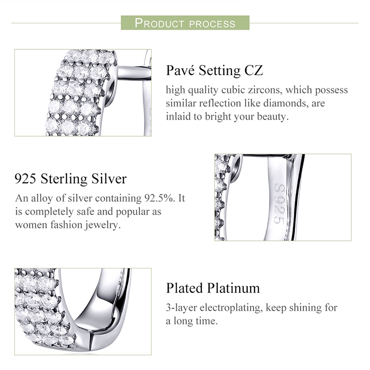 Khuyên tai Bamoer đính đá lấp lánh bằng bạc 925 sang trọng cho nữ