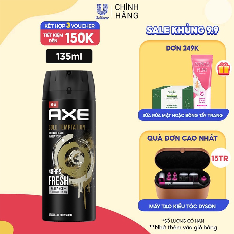 Xịt nước hoa toàn thân dành cho nam AXE Gold Temptation (135ml)
