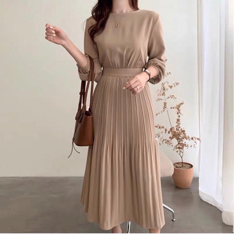 #Đầm suông liền thân chân váy xếp li công sở, thanh lịch, sang trọng