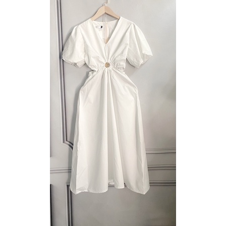 Váy maxi tay bồng khoét eo dáng dài