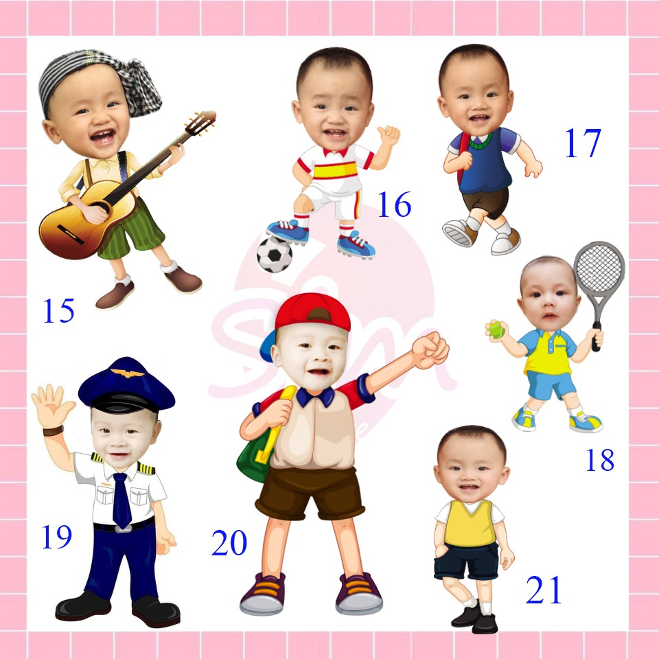 Thiết kế hình Chibi trang trí tiệc sinh nhật, happy birthday, thôi nôi, đầy tháng theo yêu cầu cho bé trai, bé gái