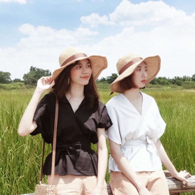 Áo linen cột nơ ( S M )