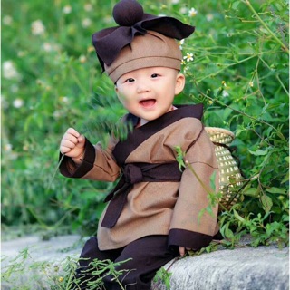 Bộ quần áo chú tiều phu [Chụp ảnh cho bé]- Tặng chàng hạt (sẵn)