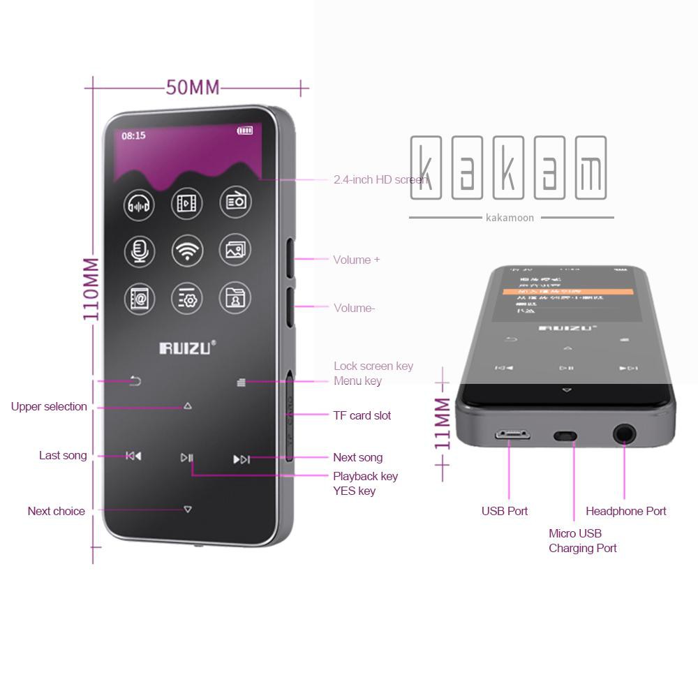 Máy phát nhạc MP3 MP4 kỹ thuật số bluetooth không thất thu RUIZU D10 8GB có radio FM/thu âm/sách điện tử