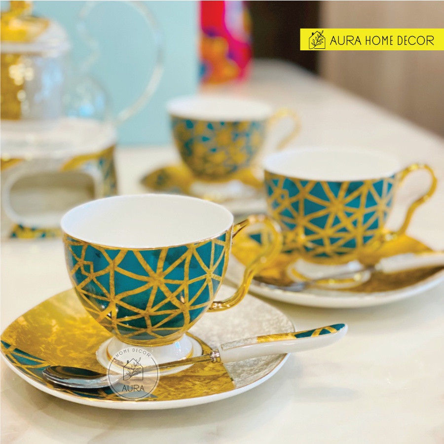 Bộ ấm trà sứ Bone China cao cấp viền dát v.àng 24K - Sang trọng, đẳng cấp