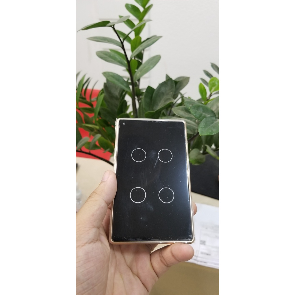 Công Tắc Zigbee Tuya 3.0, Công Tắc Thông Minh Viền Vàng Tuya 4 Nút Cảm Ứng Mặt Kính Chữ Nhật Điều Khiển Từ Xa Qua App