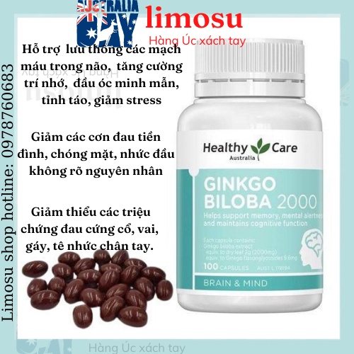 Viên uống bổ não Healthy care ginkgo bibola 100 viên của Úc- ĐỦ BILL-ĐI AIR-DATE XA