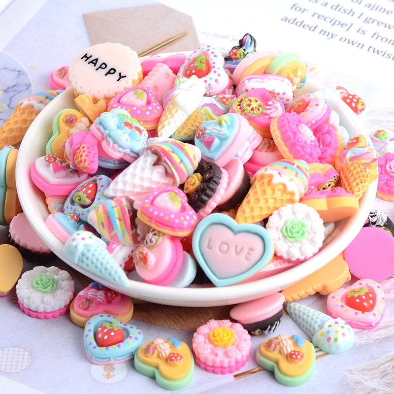 10pcs/set Random Style Mix Color Simulation Ice Cream Biscuits Cakes Shaped Resin Flatback for Diy Fridge Magnet